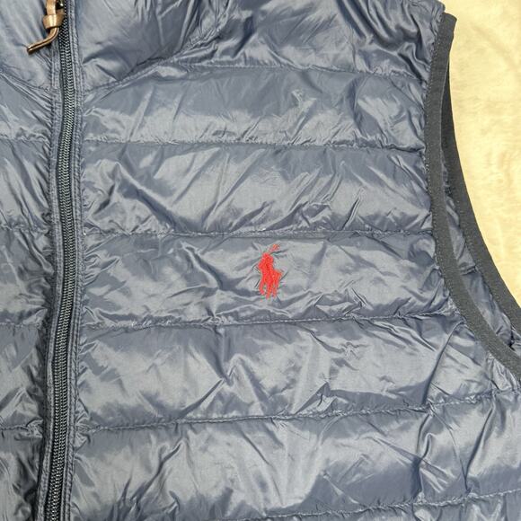Polo Ralph Lauren Down Puffer Vest Navy Blue Red Pony Men's Size XL EUC - Picture 2 of 9